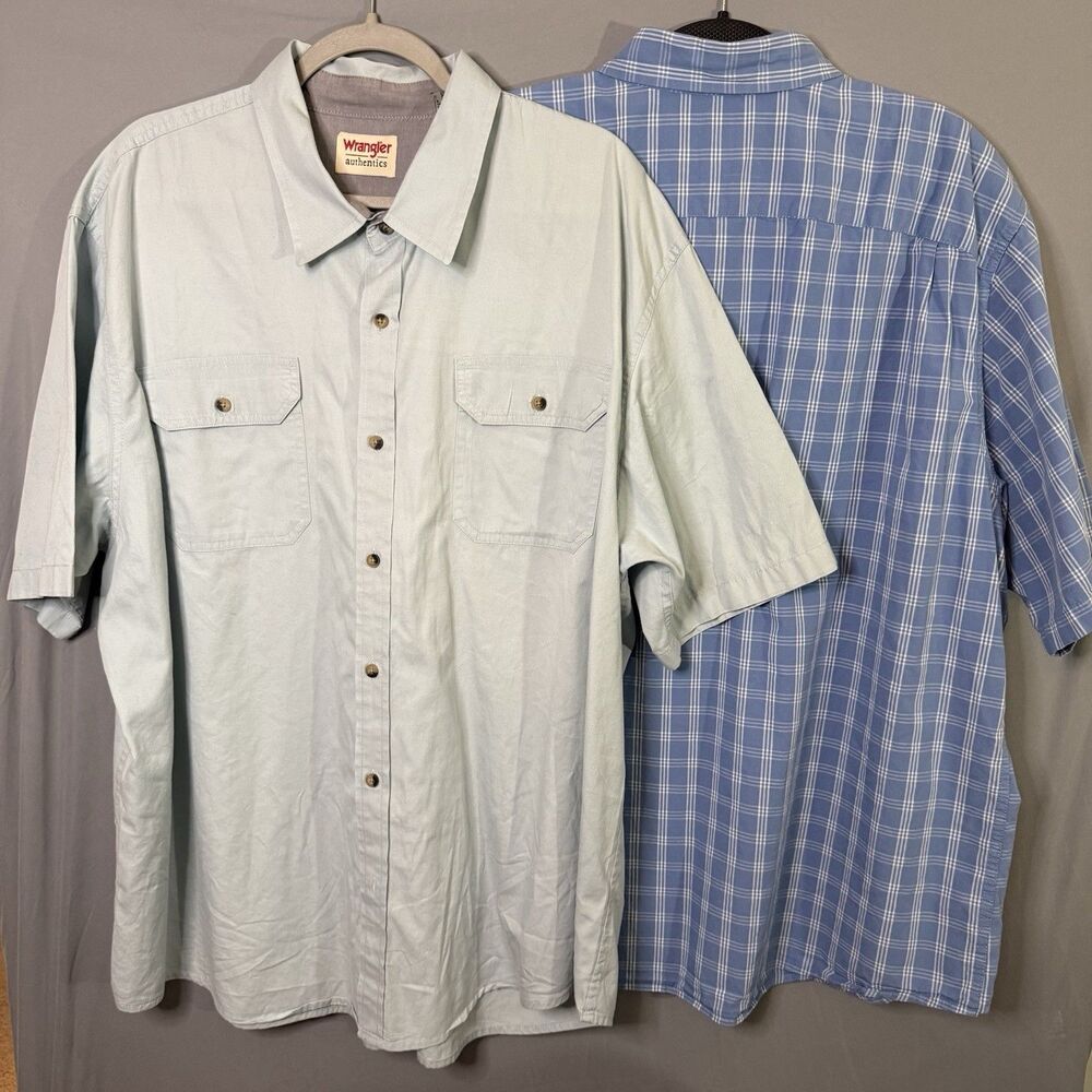 2 Wrangler Authentics Men's Short Sleeve Classic Plaid Shirts 2XL XXL LOT OF 2